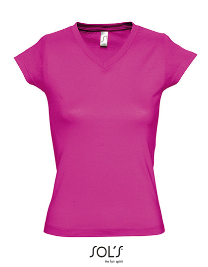 Women´s V-Neck-T-Shirt Moon in Fuchsia, Größe 3XL