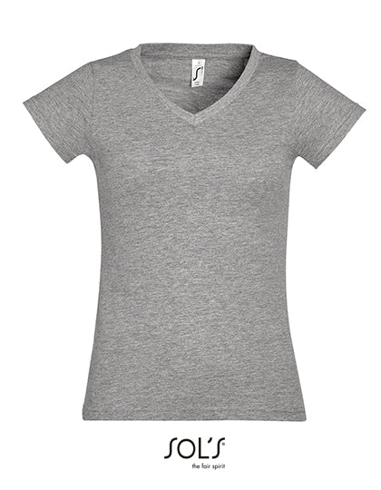 Women´s V-Neck-T-Shirt Moon in Grey Melange, Größe 3XL