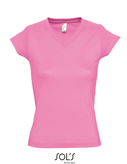 Women´s V-Neck-T-Shirt Moon in Orchid Pink, Größe 3XL