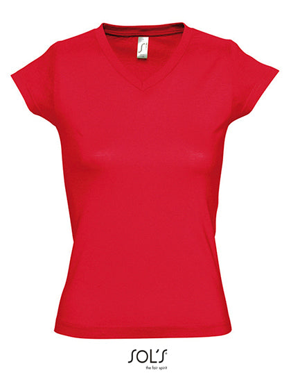 Women´s V-Neck-T-Shirt Moon in Red, Größe 3XL