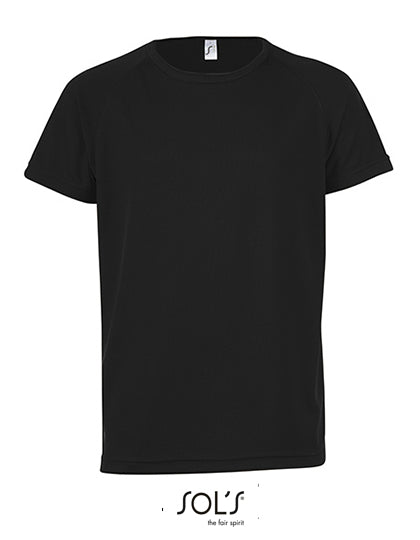 Kids´ Raglan Sleeved T-Shirt Sporty in Black, Größe 12 years (142/152)