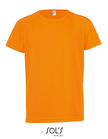 Kids´ Raglan Sleeved T-Shirt Sporty in Neon Orange, Größe 12 years (142/152)
