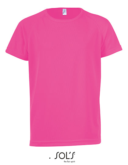 Kids´ Raglan Sleeved T-Shirt Sporty in Neon Pink, Größe 12 years (142/152)