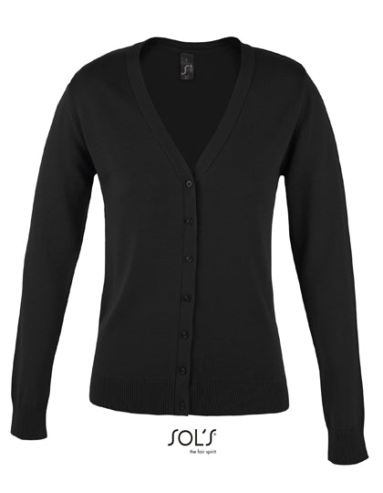 Women´s Golden V-Neck Knitted Cardigan in Black, Größe XXL