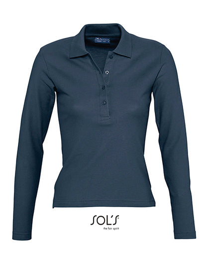 Women´s Long Sleeve Polo Podium in Denim, Größe XL