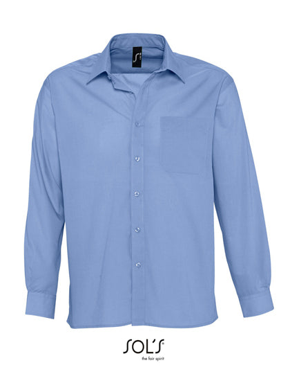 Popeline-Shirt Baltimore Long Sleeve in Middle Blue, Größe 4XL