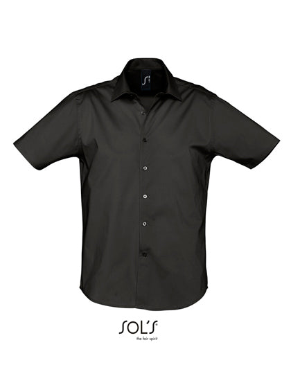 Men´s Stretch-Shirt Broadway Short Sleeve in Black, Größe 5XL