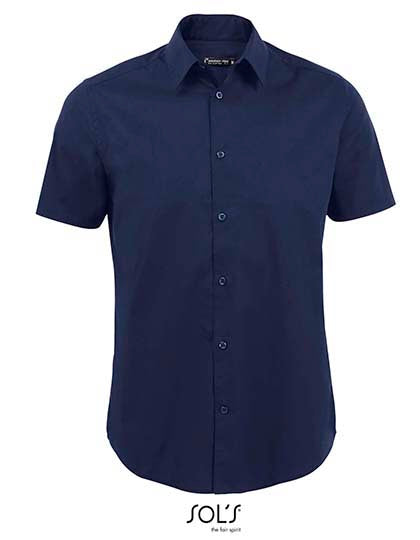 Men´s Stretch-Shirt Broadway Short Sleeve in Dark Blue, Größe 5XL