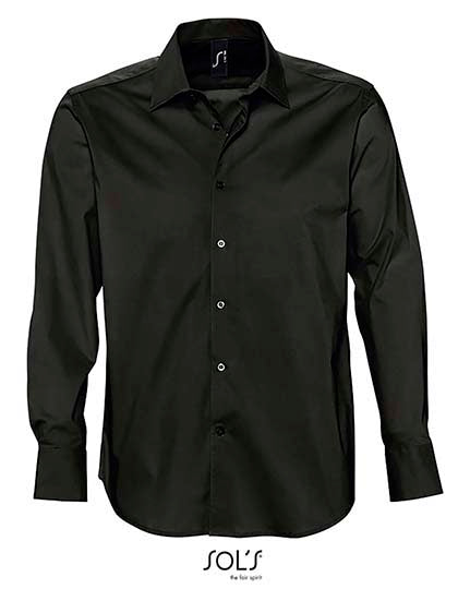 Men´s Stretch-Shirt Brighton Long Sleeve in Black, Größe 5XL