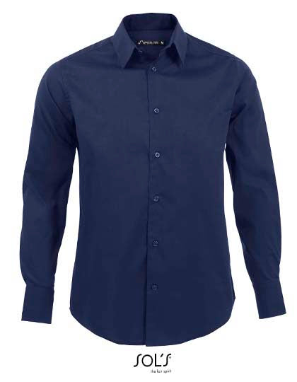 Men´s Stretch-Shirt Brighton Long Sleeve in Dark Blue, Größe 5XL