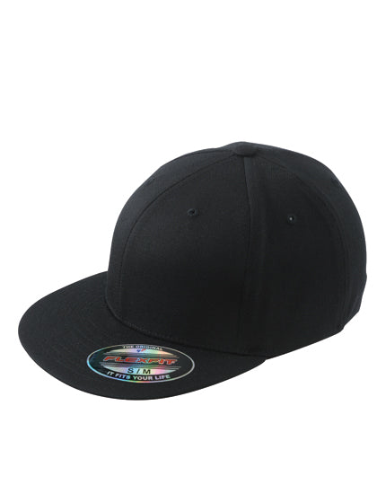 6 Panel Flexfit® Flat Peak Cap in Black, Größe L/XL (58/59 cm)