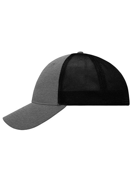 6 Panel Elastic Fit Mesh Cap in Dark Grey Melange, Größe L/XL (58/59 cm)