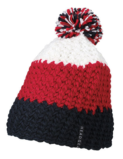Crocheted Cap With Pompon in Navy, Größe One Size