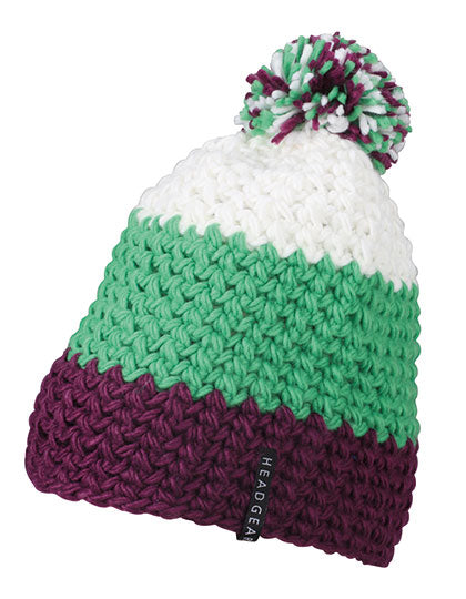 Crocheted Cap With Pompon in Purple, Größe One Size