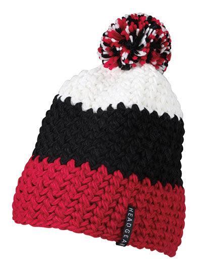 Crocheted Cap With Pompon in Red, Größe One Size