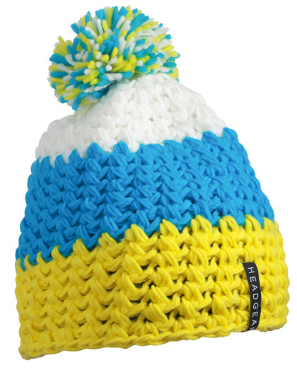 Crocheted Cap With Pompon in Yellow, Größe One Size