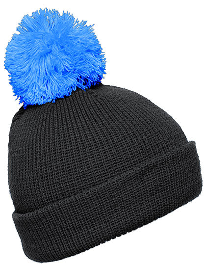 Pompon Hat With Brim in Black, Größe One Size