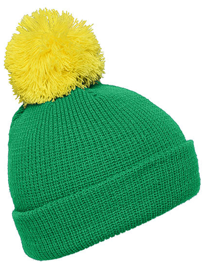Pompon Hat With Brim in Fern Green, Größe One Size