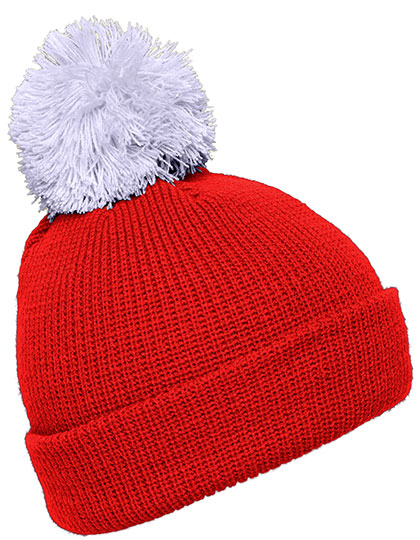 Pompon Hat With Brim in Tomato, Größe One Size