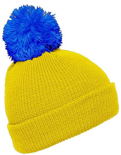 Pompon Hat With Brim in Yellow, Größe One Size