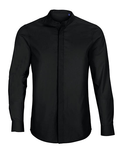 Men´s Mao Collar Shirt Bart in Deep Black, Größe 5XL