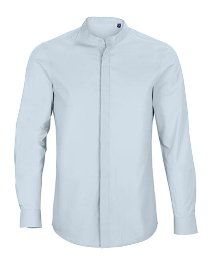 Men´s Mao Collar Shirt Bart in Soft Blue, Größe 5XL