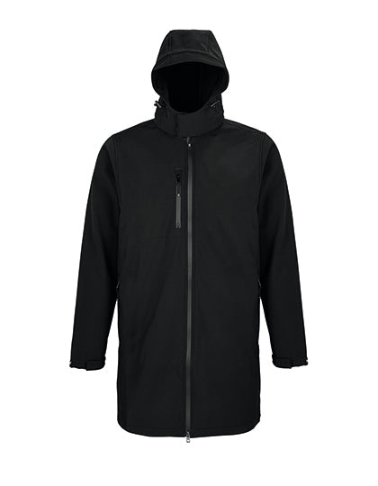 Men´s Long Softshell Coat Achille in Deep Black, Größe 4XL