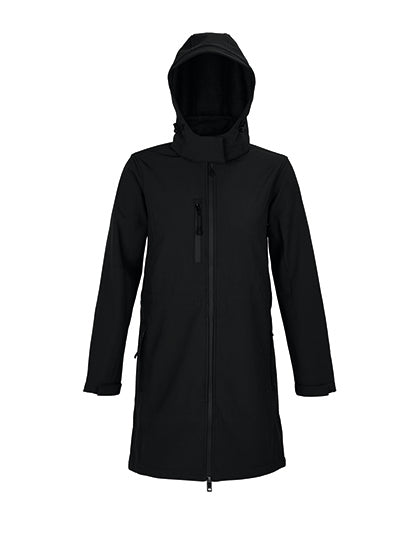 Women´s Long Softshell Coat Achille in Deep Black, Größe 3XL