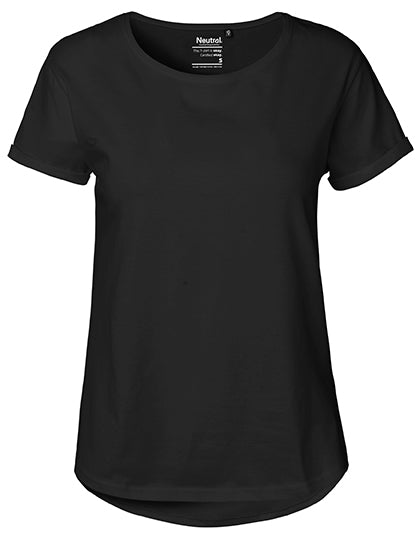 Ladies´ Roll Up Sleeve T-Shirt in Black, Größe XXL