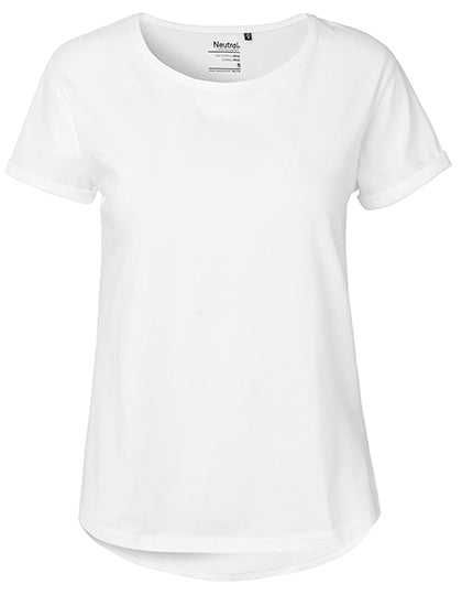 Ladies´ Roll Up Sleeve T-Shirt in White, Größe XXL