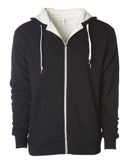 Unisex Sherpa Lined Zip Hooded Jacket in Black, Größe XXL