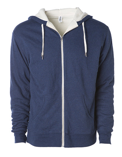 Unisex Sherpa Lined Zip Hooded Jacket in Navy Heather, Größe XXL
