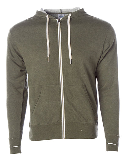 Unisex Midweight French Terry Zip Hood in Olive Heather, Größe XXL