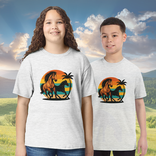 Klassisches Rundhals-T-Shirt für Kinder mit Pferde Motiv