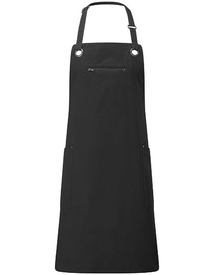 'Barley' Contrast Stitch Sustainable Bib Apron in Black (ca. Pantone Black C), Größe 86 x 72 cm