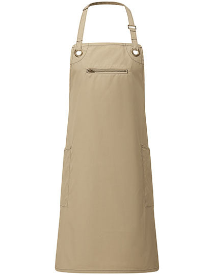 'Barley' Contrast Stitch Sustainable Bib Apron in Khaki (ca. Pantone 7536C), Größe 86 x 72 cm