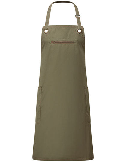 'Barley' Contrast Stitch Sustainable Bib Apron in Olive (ca. Pantone 7763C), Größe 86 x 72 cm