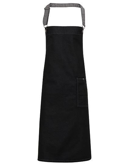 District Waxed Look Denim Bib Apron in Black Denim (ca. Pantone 433C), Größe 72 x 86 cm