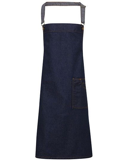 District Waxed Look Denim Bib Apron in Indigo Denim (ca. Pantone 2767C), Größe 72 x 86 cm