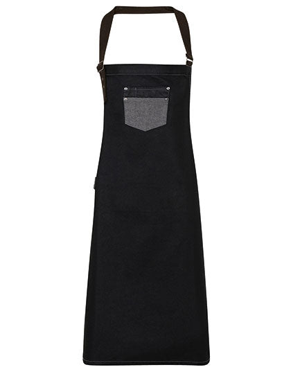 Division Waxed Look Denim Bib Apron With Faux Leather in Black Denim (ca. Pantone 433C), Größe 72 x 86 cm