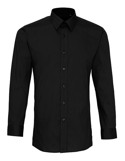 Men´s Long Sleeve Fitted Poplin Shirt in Black (ca. Pantone Black C), Größe 44,5 (17H)