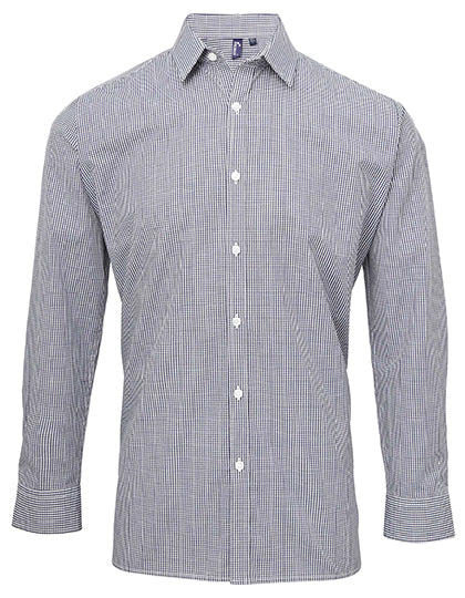 Men´s Microcheck (Gingham) Long Sleeve Cotton Shirt in Navy (ca. Pantone 2766C), Größe 3XL