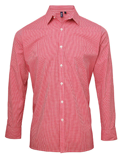 Men´s Microcheck (Gingham) Long Sleeve Cotton Shirt in Red (ca. Pantone 200C), Größe 3XL
