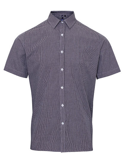 Men´s Microcheck (Gingham) Short Sleeve Cotton Shirt in Black (ca. Pantone Black C), Größe 3XL