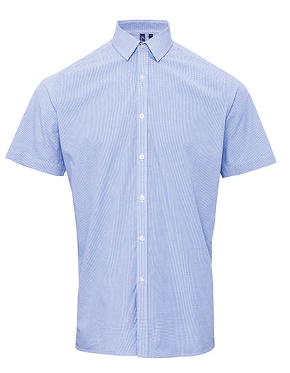 Men´s Microcheck (Gingham) Short Sleeve Cotton Shirt in Light Blue (ca. Pantone 2717C), Größe 3XL