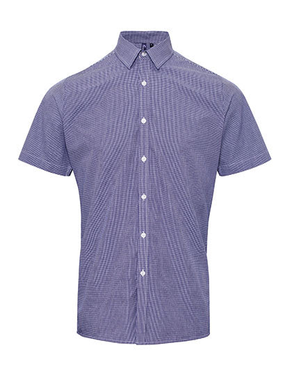 Men´s Microcheck (Gingham) Short Sleeve Cotton Shirt in Navy (ca. Pantone 2378C), Größe 3XL