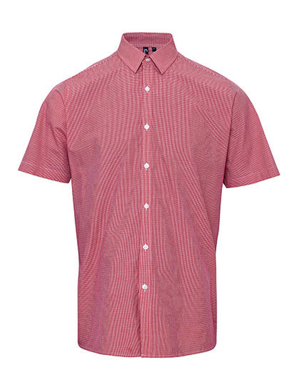 Men´s Microcheck (Gingham) Short Sleeve Cotton Shirt in Red, Größe 3XL