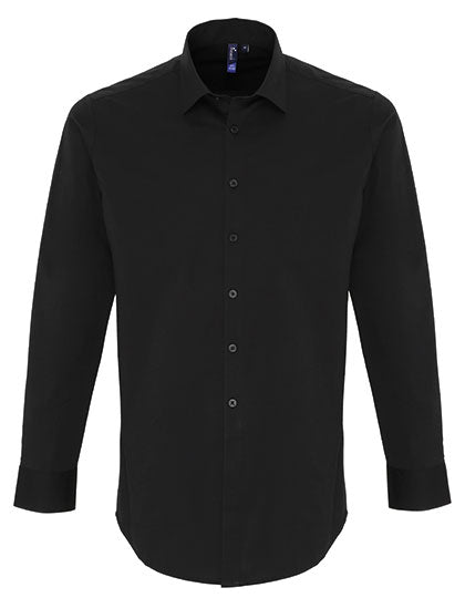 Men´s Stretch Fit Poplin Long Sleeve Cotton Shirt in Black (ca. Pantone Black C), Größe 5XL