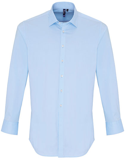 Men´s Stretch Fit Poplin Long Sleeve Cotton Shirt in Pale Blue (ca. Pantone 2717C), Größe 4XL