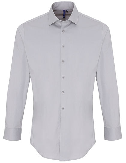 Men´s Stretch Fit Poplin Long Sleeve Cotton Shirt in Silver (ca. Pantone 428C), Größe 4XL